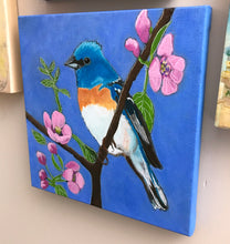 Load image into Gallery viewer, Bluebird among the Blooms | Original Acrylic Painting on Linen
