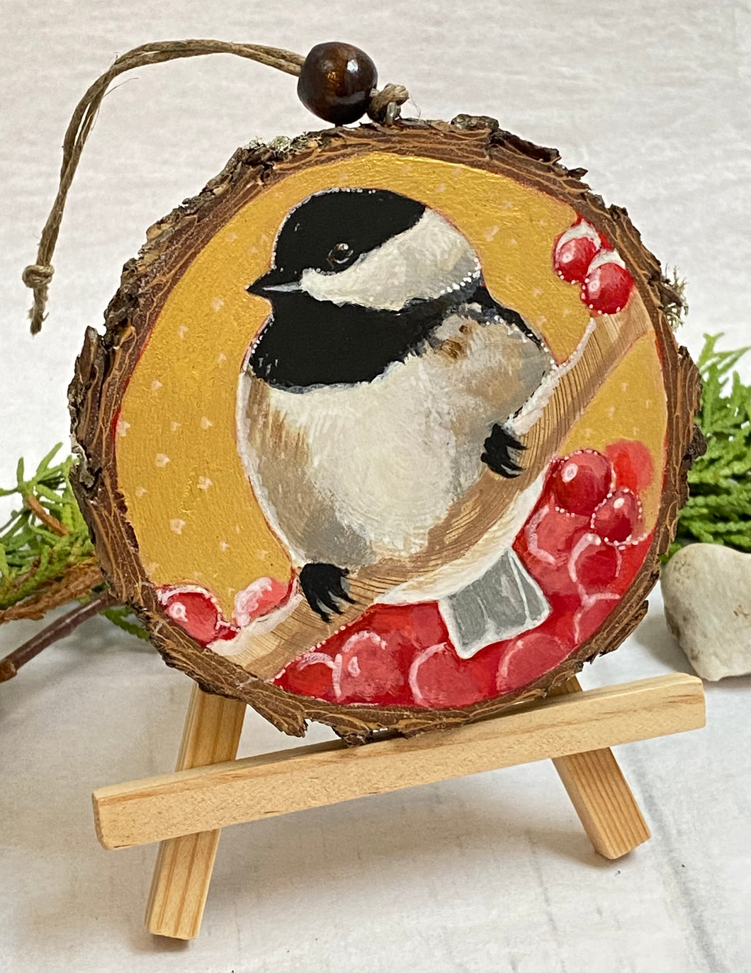 Chickadee | Original Wood Slice Painting