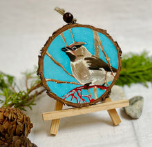 Load image into Gallery viewer, Cedar Waxwing | Original Wood Slice Painting
