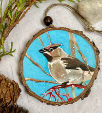 Load image into Gallery viewer, Cedar Waxwing | Original Wood Slice Painting
