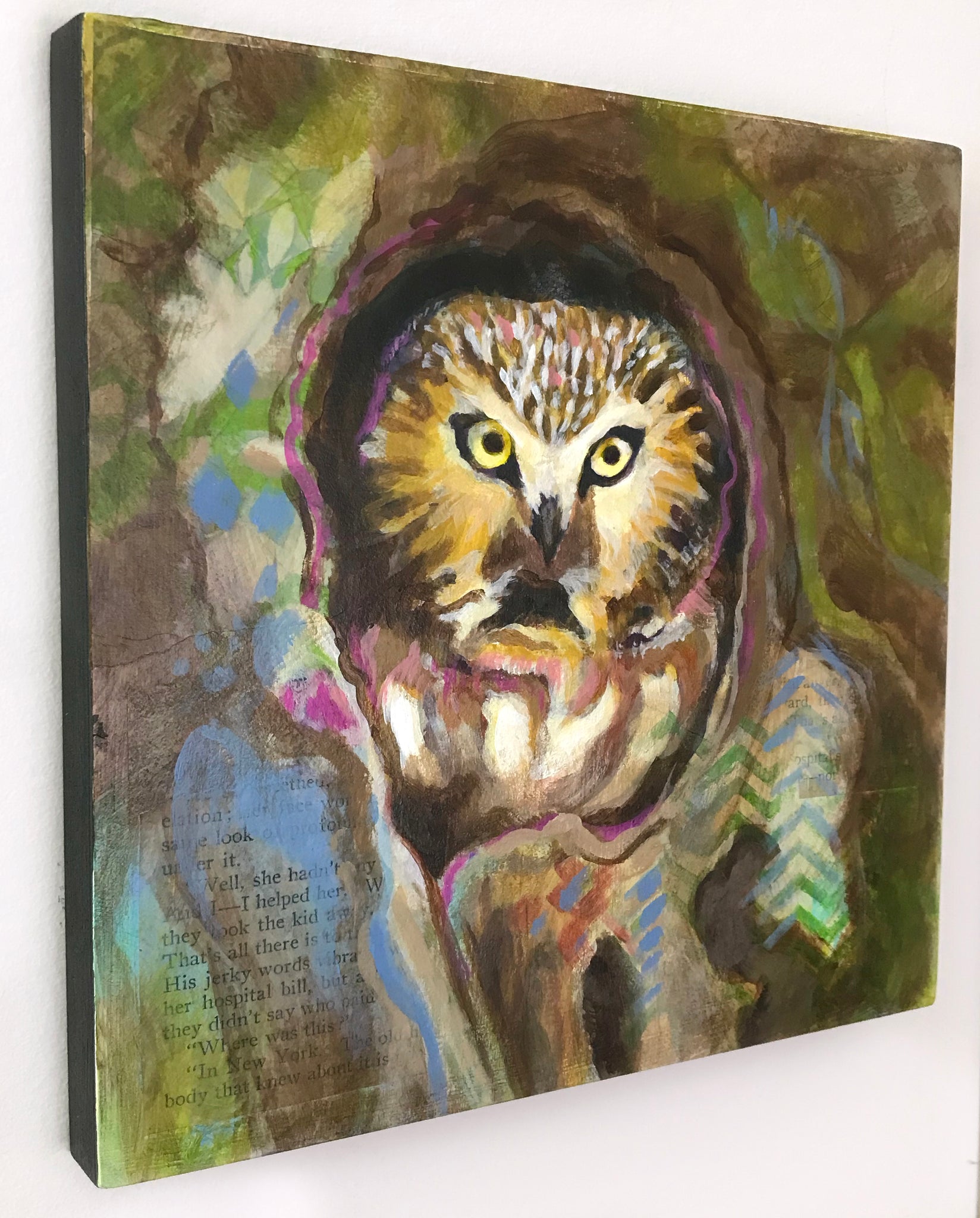 Little Owl Original Mixed Media Painting – Loren Griffyn Art + Design