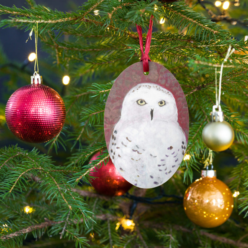 Snowy Owl Christmas Wood Ornaments