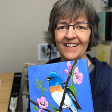 Load image into Gallery viewer, Bluebird among the Blooms | Original Acrylic Painting on Linen
